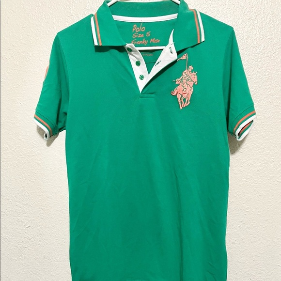 Small Franky Max Orange Embroidered Big Pony Green Short Sleeve Polo Shirt Y2K - Picture 1 of 3